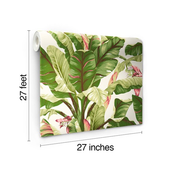 York Wallcoverings Banana Leaf Dark Brown and Pink Wallpaper - AT7067
