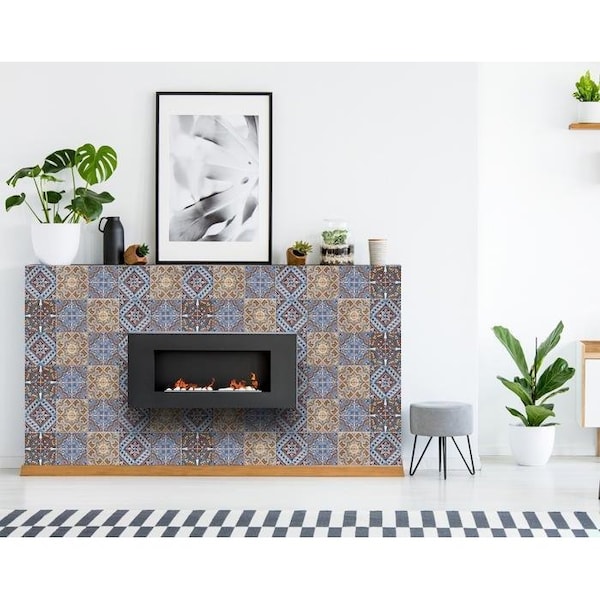 Homeroots 8 x 8 in. Blue Warm Tones Mosaic Peel & Stick Tiles - 400259
