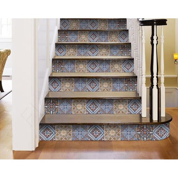Homeroots 8 x 8 in. Blue Warm Tones Mosaic Peel & Stick Tiles - 400259