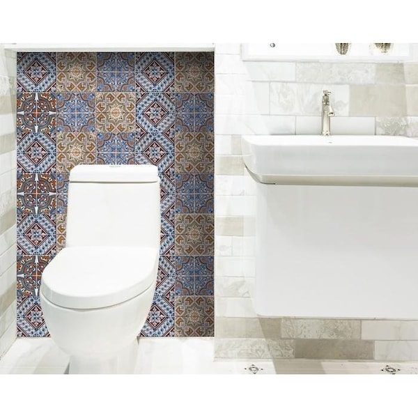 Homeroots 8 x 8 in. Blue Warm Tones Mosaic Peel & Stick Tiles - 400259