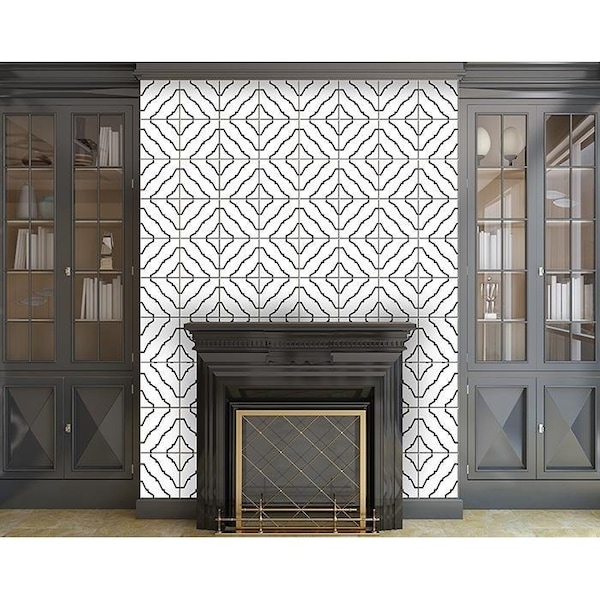Homeroots 6 x 6 in. Black & White XL Prism Peel & Stick Removable Tiles - 399917