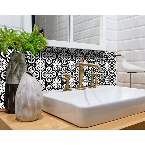 Homeroots 7 x 7 in. Black & White Roka Peel & Stick Removable Tiles - 399938