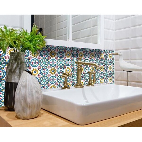 Homeroots 7 x 7 in. Raffia Gia Light Blue Removable Peel & Stick Tiles - 400413