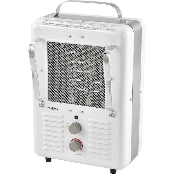 Global Industrial 1500W Portable Electric Milkhouse Heater, Steel, 120V, White - 246098