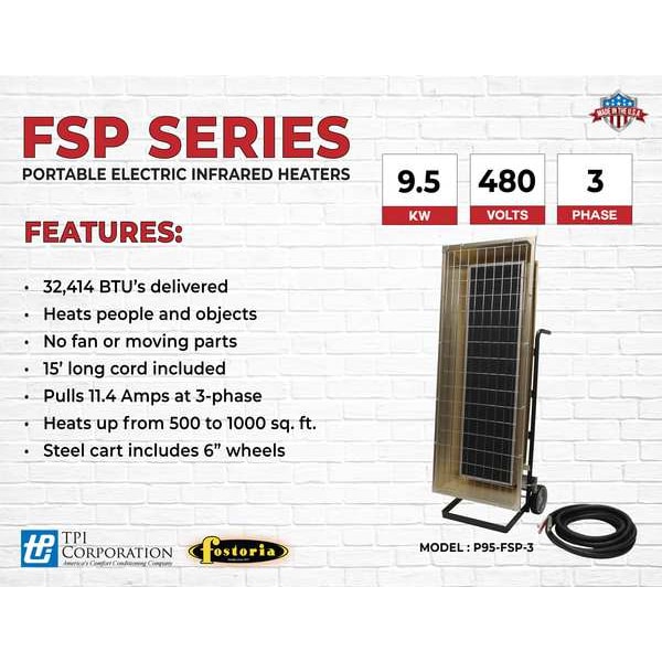 Fostoria Portable Heater, 1 Phase, Aluminum, 480V AC - P95-FSP-3