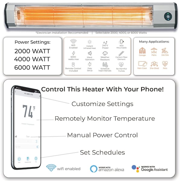 Heat Storm Infrared Heater, Wifi Enabled, 6000-Watt, 240 Volt, Hardwired, Includes Motion Sensor - HS-6000-OTR