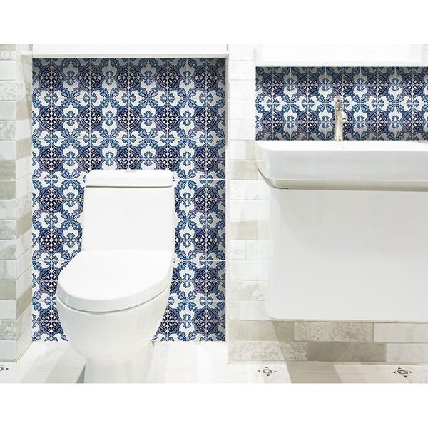 Homeroots 5 x 5 in. Blue Nelly Bluen Green Removable Peel & Stick Tiles - 400287