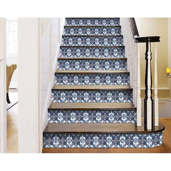 Homeroots 5 x 5 in. Blue Nelly Bluen Green Removable Peel & Stick Tiles - 400287