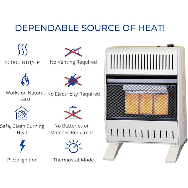 Procom Heating Natural Gas Ventless Infrared Plaque Heater with Base Feet, 18,000 BTU, T-Stat Control - MN180TPA-B