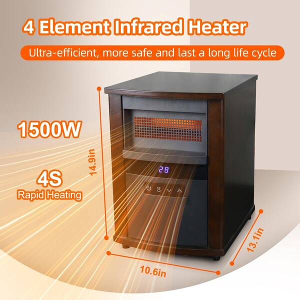 Edendirect 1500W Infrared Quartz Wood Cabinet Heater with Overheat Protection Space Heater for Large Room - IR-HT1159