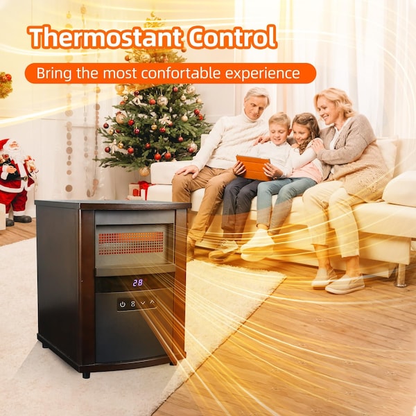 Edendirect 1500W Infrared Quartz Wood Cabinet Heater with Overheat Protection Space Heater for Large Room - IR-HT1159