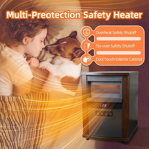 Edendirect 1500W Infrared Quartz Wood Cabinet Heater with Overheat Protection Space Heater for Large Room - IR-HT1159