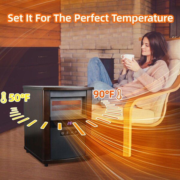 Edendirect 1500W Infrared Quartz Wood Cabinet Heater with Overheat Protection Space Heater for Large Room - IR-HT1159