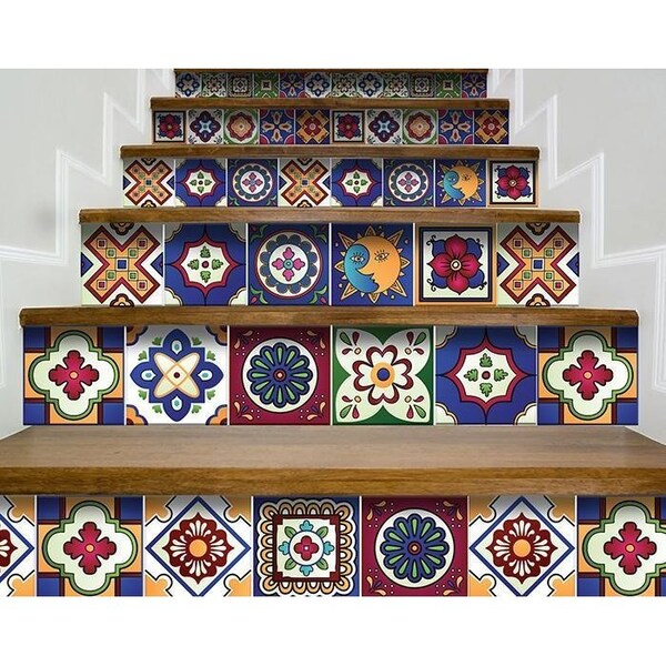 Homeroots 7 x 7 in. Mediterra Blue Celestial Mosaic Peel & Stick Removable Tiles - 400452
