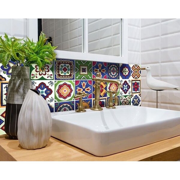 Homeroots 7 x 7 in. Mediterra Blue Celestial Mosaic Peel & Stick Removable Tiles - 400452