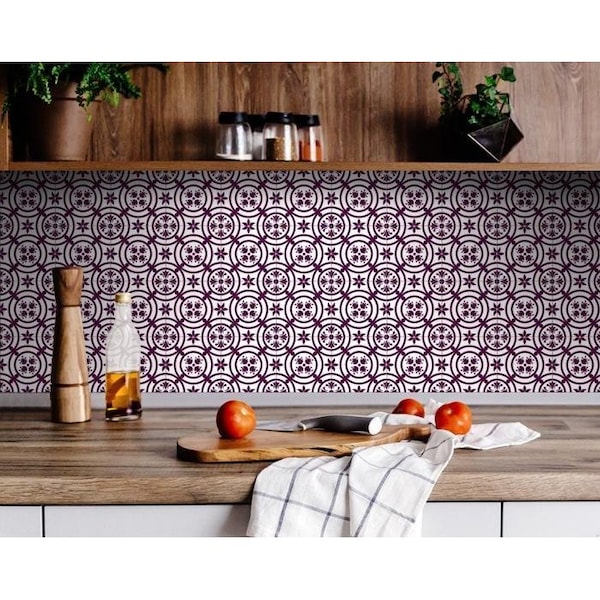 Homeroots 4 x 4 in. Merlot Lisa Violet Removable Peel & Stick Tiles - 400390
