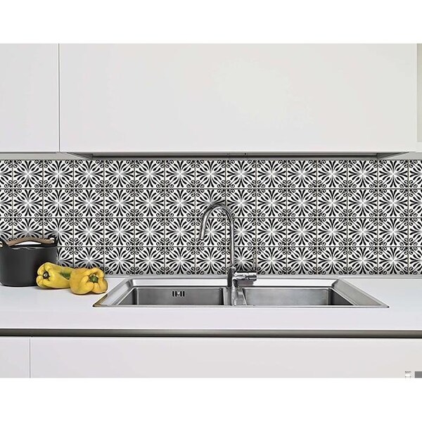 Homeroots 6 x 6 in. Black & White Flo Peel & Stick Removable Tiles - 399952