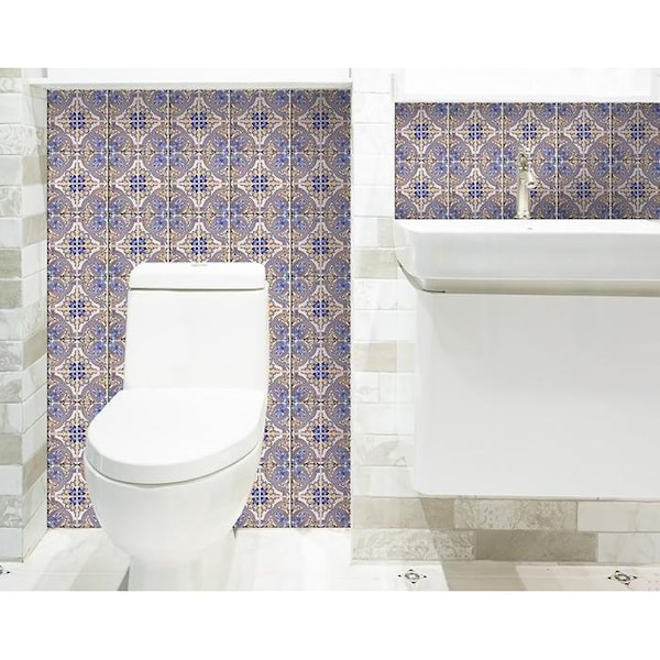 Homeroots 4 x 4 in. Blue Taupe Nova Removable Peel & Stick Tiles - 400220