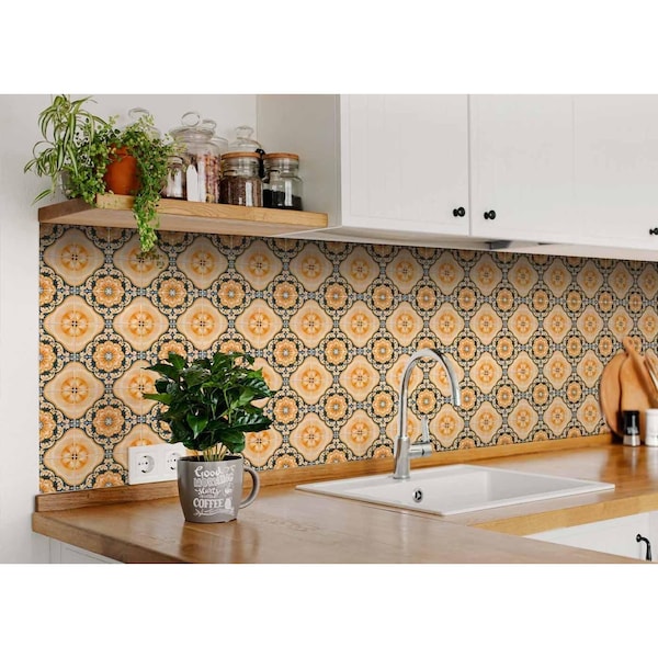 Homeroots 7 x 7 in. Golden Yellow Deco Peel & Stick Removable Tiles - 400083