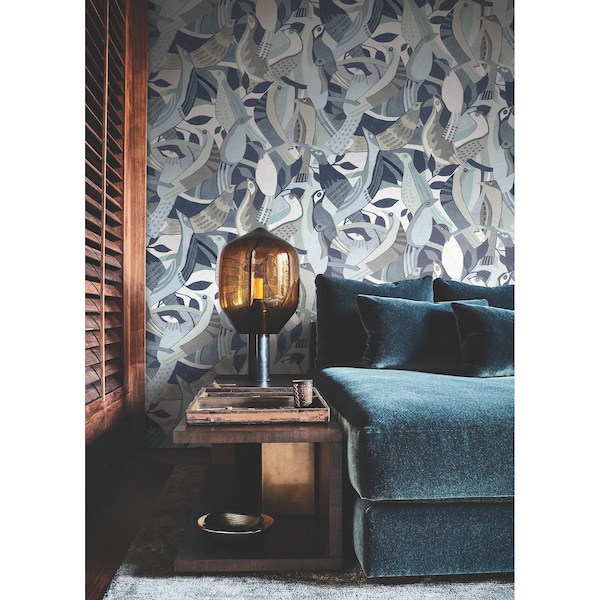 York Wallcoverings Fauvist Flock Blue Wallpaper - AG2015