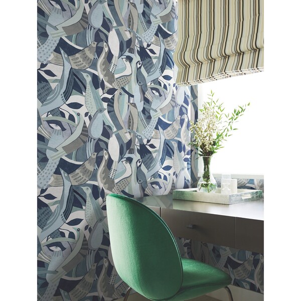 York Wallcoverings Fauvist Flock Blue Wallpaper - AG2015