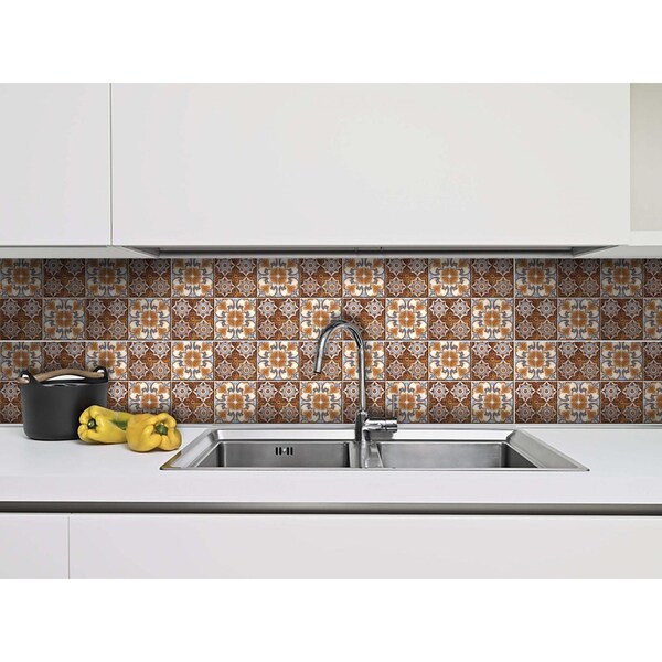 Homeroots 5 x 5 in. Bella Brown Terra Peel & Stick Removable Tiles - 400156