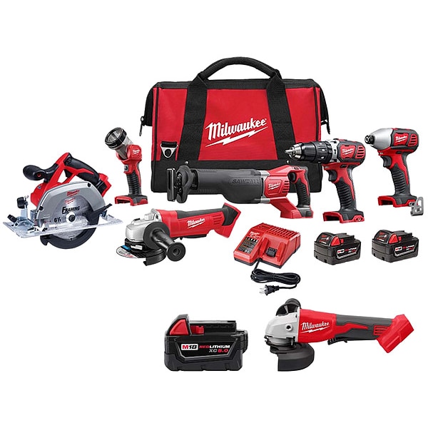 Milwaukee Tool Battery and Grinder Combo Kit, 18 V, Includes (1) 5.0 Ah and (2) 3.0 Ah Battery - 2696-26, 48-11-1850, 2686-20