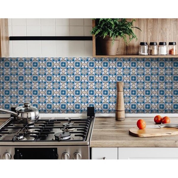 Homeroots 7 x 7 in. Teal Taupe Sia Removable Peel & Stick Tiles - 400228