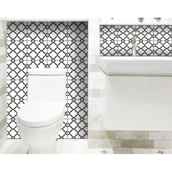 Homeroots 7 x 7 in. Black & White Quatrefoil Peel & Stick Tiles - 399923