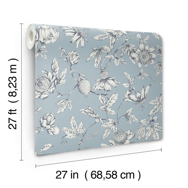 York Wallcoverings Passion Flower Toile Sky Blue Wallpaper - RT7853