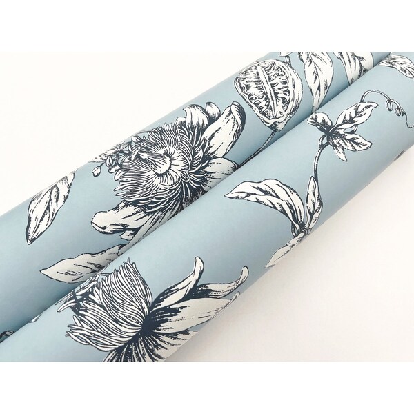 York Wallcoverings Passion Flower Toile Sky Blue Wallpaper - RT7853