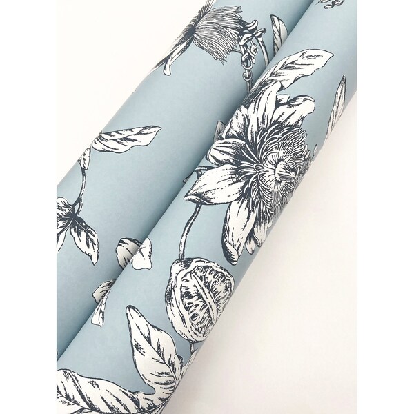 York Wallcoverings Passion Flower Toile Sky Blue Wallpaper - RT7853