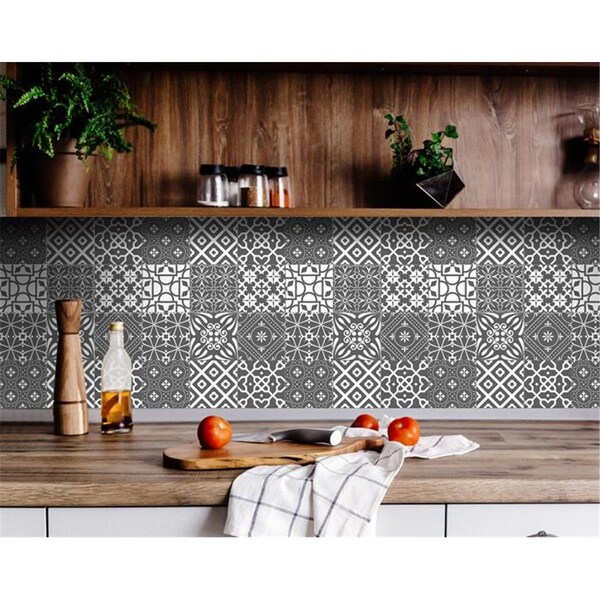 Homeroots 4 x 4 in. Gray & White Mosaic Peel & Stick Removable Tiles - 390708
