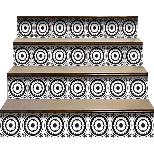 Homeroots 4 x 4 in. Black & White Posy Peel & Stick Removable Tiles - 399980