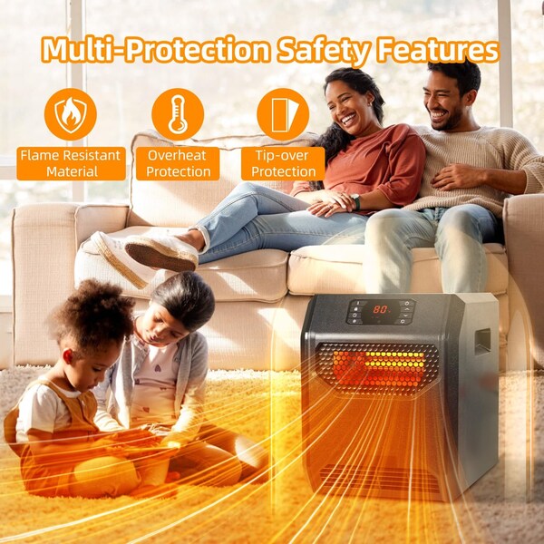 Edendirect 1500W Electric Heaters Infrared Quartz Heaters with Thermostat, LED Display, Portable Space Heater - IR-HT1268NUV