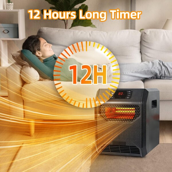 Edendirect 1500W Electric Heaters Infrared Quartz Heaters with Thermostat, LED Display, Portable Space Heater - IR-HT1268NUV