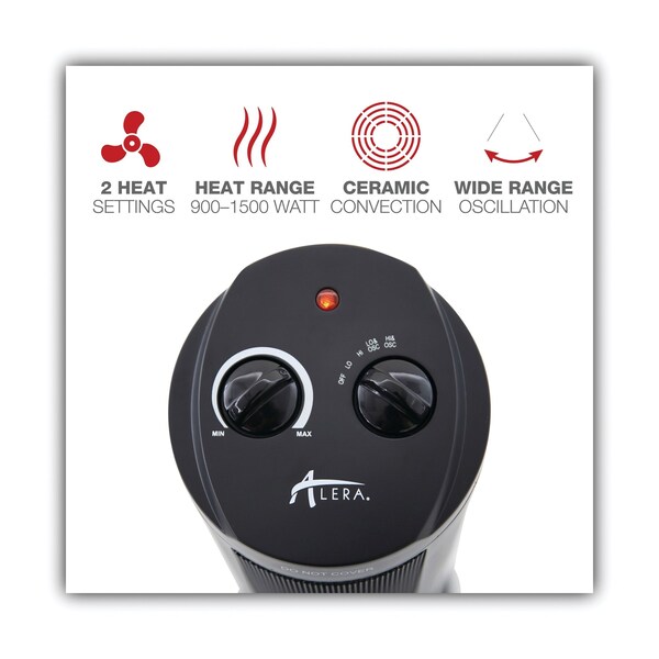 Alera Mini Tower Ceramic Heater, 7 3/8"w x 7 3/8"d x 17 3/8"h, Black - ALEHECT17