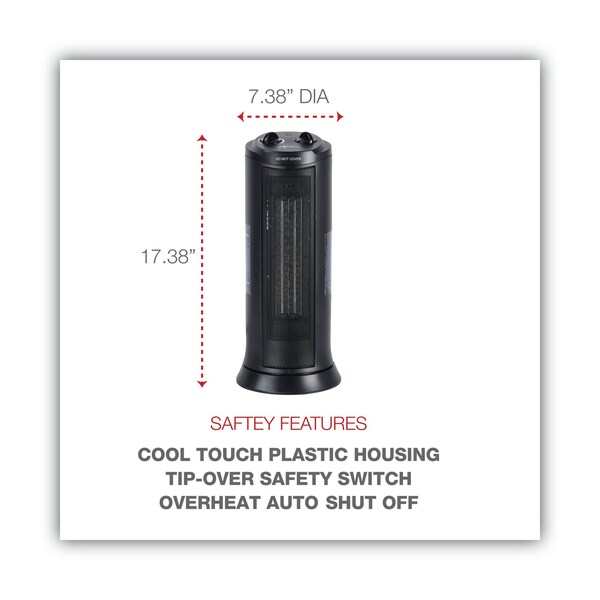 Alera Mini Tower Ceramic Heater, 7 3/8"w x 7 3/8"d x 17 3/8"h, Black - ALEHECT17