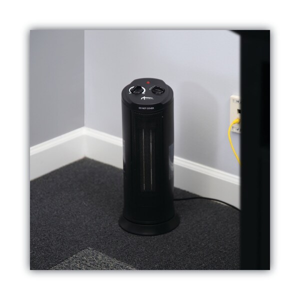 Alera Mini Tower Ceramic Heater, 7 3/8"w x 7 3/8"d x 17 3/8"h, Black - ALEHECT17
