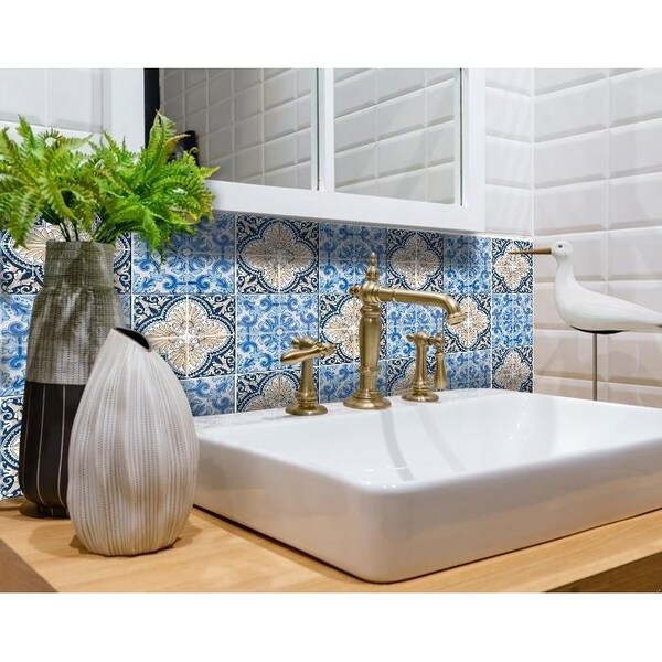 Homeroots 4 x 4 in. Blue Taupe Tobi Peel & Stick Tiles - 400145