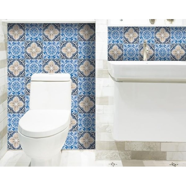 Homeroots 4 x 4 in. Blue Taupe Tobi Peel & Stick Tiles - 400145