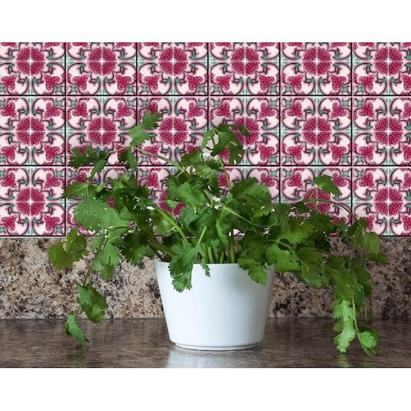 Homeroots 5 x 5 in. Rosa Pink Lea Removable Peel & Stick Tiles - 400231