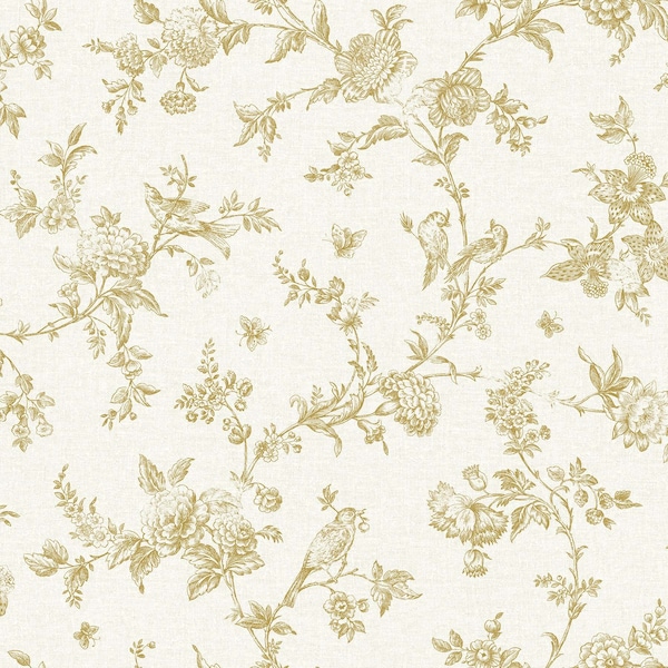 Manhattan Comfort Grenoble Nightingale Wheat Floral Trail 33 ft L X 205 in W Wallpaper - BR4072-70061
