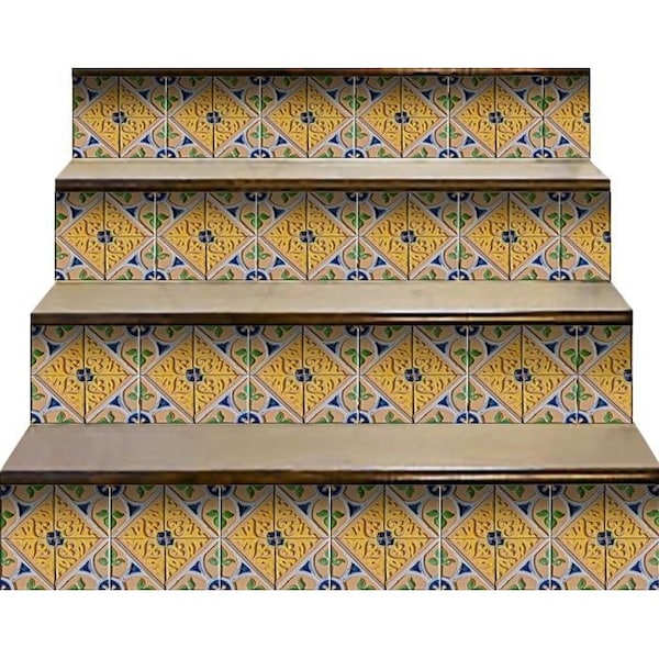 Homeroots 6 x 6 in. Yellow & Blue Provence Peel & Stick Removable Tiles - 400078