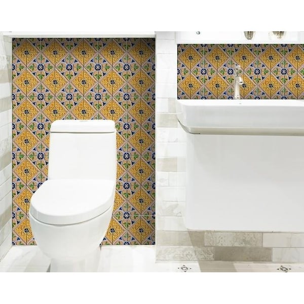 Homeroots 6 x 6 in. Yellow & Blue Provence Peel & Stick Removable Tiles - 400078