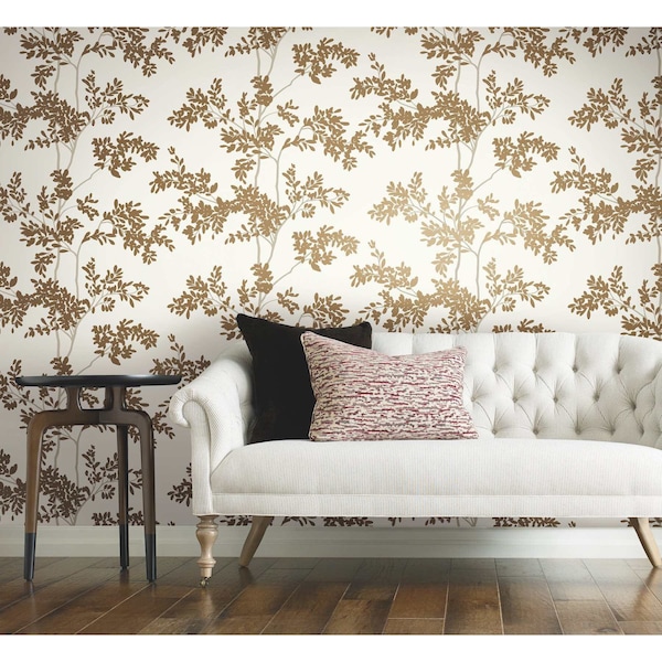 York Wallcoverings Lunaria Silhouette White and Gold Wallpaper - BL1806