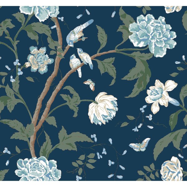 York Wallcoverings Teahouse Floral Navy Wallpaper - BL1782