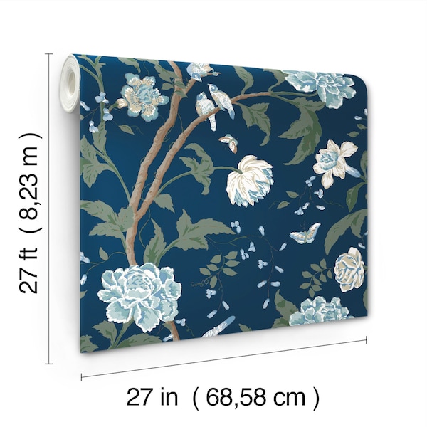 York Wallcoverings Teahouse Floral Navy Wallpaper - BL1782