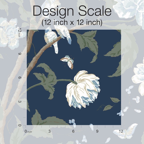 York Wallcoverings Teahouse Floral Navy Wallpaper - BL1782