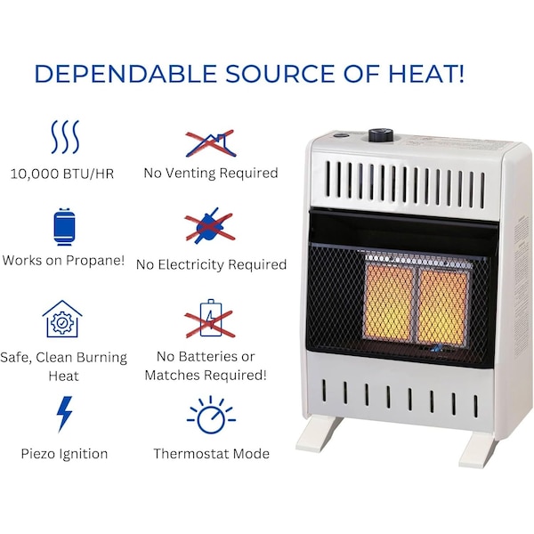 Procom Heating Liquid Propane Ventless Infrared Plaque Heater with Base Feet, 10,000 BTU, T-Stat Control - ML100TPA-B
